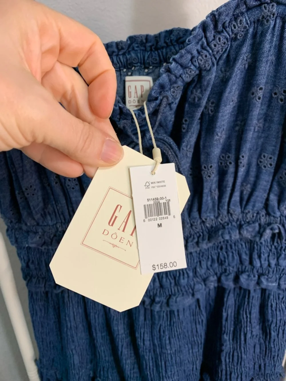GAP Blue Eyelet Smocked Maxi Dress - Picture 3 of 11